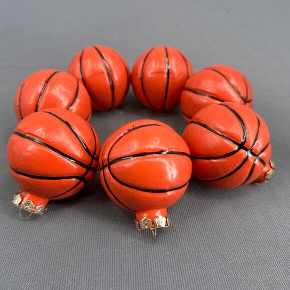 VTG Glass Basketball Christmas Ornaments Set 7 Sporty Athlete Team Player Y2K - Picture 9 of 16